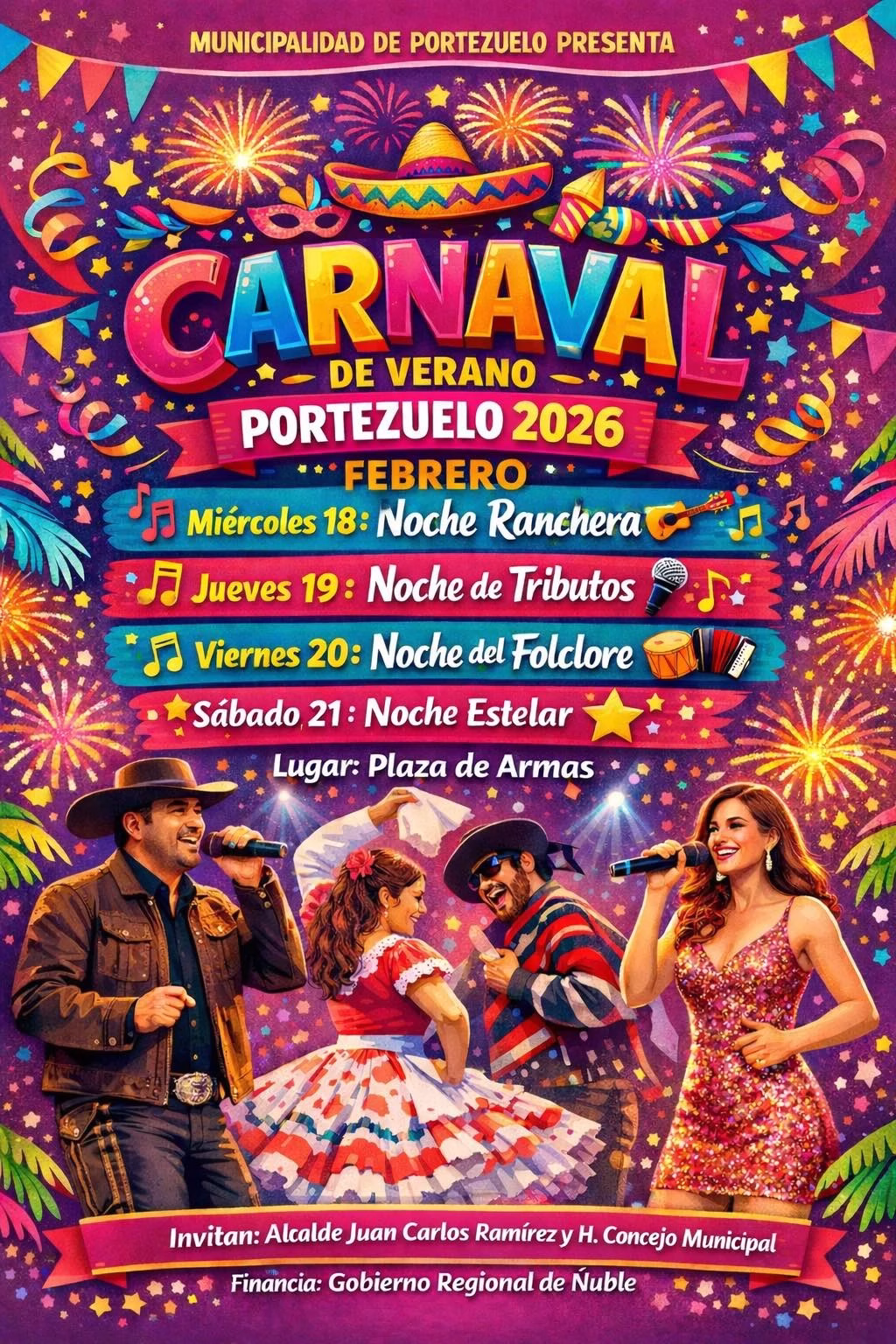 Portezuelo anuncia su Carnaval de Verano 2026: Cuatro noches de música y tradición en el corazón del Itata