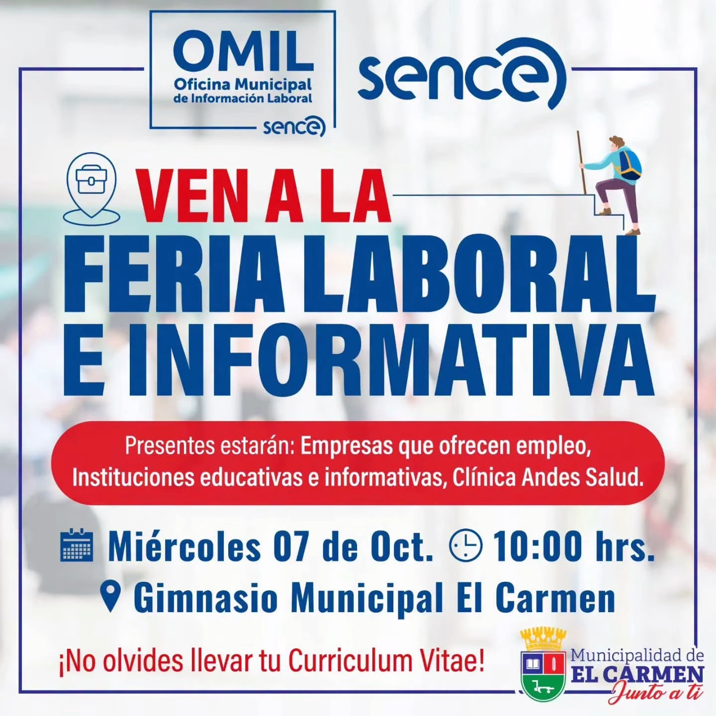 Oportunidad de Empleo: Anuncian Feria Laboral e Informativa en El Carmen para este miércoles